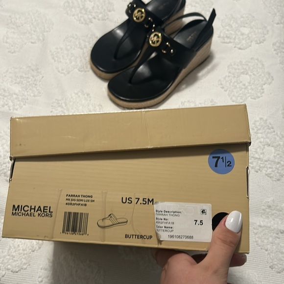 Michael Kors Black Sandals with Gold Accents - Picture 6 of 7